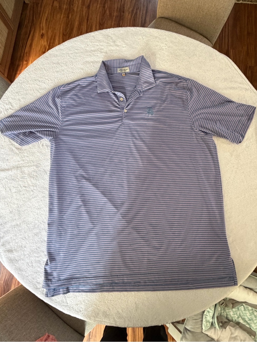 Peter Millar Blue and White Micro-Stripe Polo
